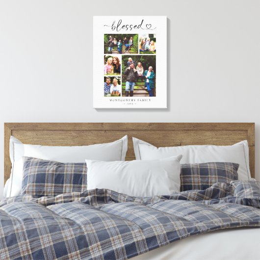 Toile Family Photo Collage Keepsake Blessed Heart Script (Insitu(Chambre))