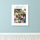 Toile Family Photo Collage Keepsake Blessed Heart Script (Insitu (Plancher de Bois))
