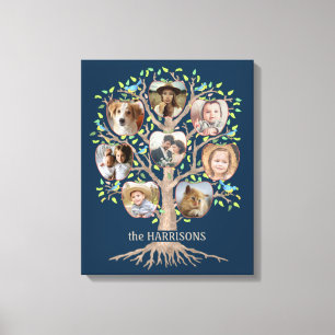 Toile Family Tree Photo Collage 8 Photos Nom Dk Blue