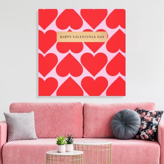 Toile Fancy Romantique Rouge & Coeurs Rose Motif Avec No (Insitu(Salon))