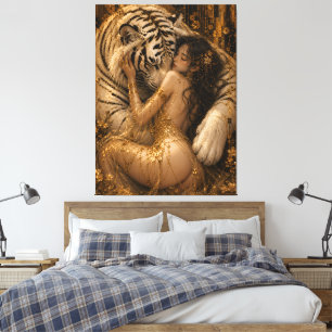 Toile Fantaisie d'Art Fantastique au Tigre Blanc Doré