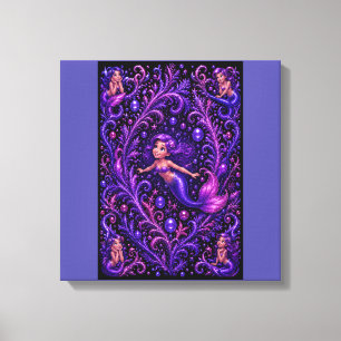 Toile Fantaisie de Sirène Violette Pailletée Art Océaniq