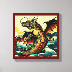 Toile Fantastique dragon européen - Gravure sur bois 2