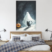 Toile Fantôme d'Halloween et chat noir (Insitu(Chambre))