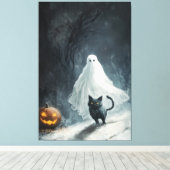 Toile Fantôme d'Halloween et chat noir (Insitu (Plancher de Bois))