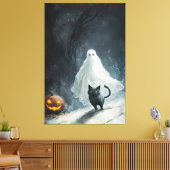 Toile Fantôme d'Halloween et chat noir (Insitu(Salon))