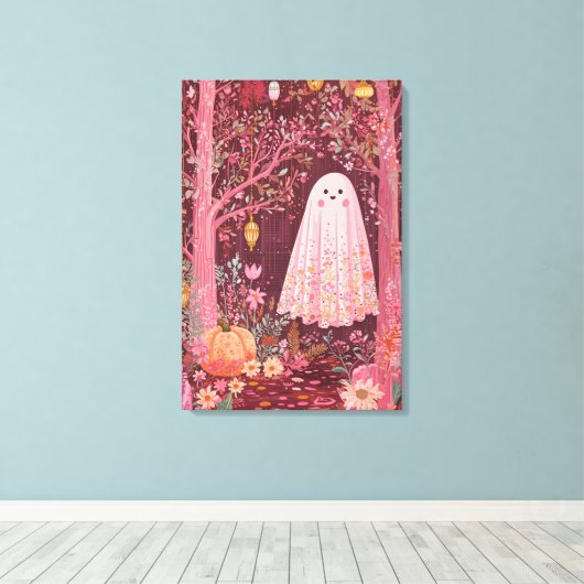 Toile Fantôme rose géant dans la forêt florale enchantée (Insitu (Plancher de Bois))