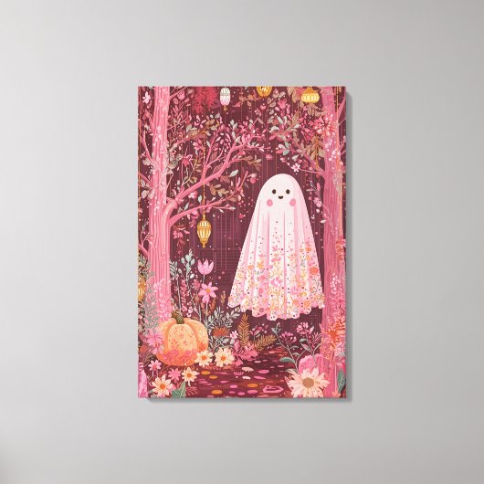 Toile Fantôme rose géant dans la forêt florale enchantée (Recto)