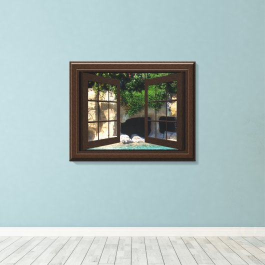 Toile Faux Fenêtre Scène Grotte d'eau calme détente (Insitu (Plancher de Bois))