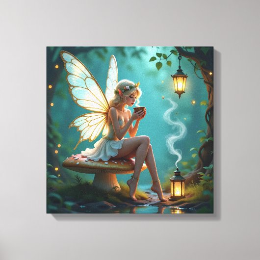 Toile Fée dans la forêt enchantée Boire Café (Recto)