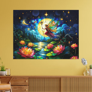 Toile Fée de vol au clair de lune en verre coloré