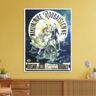 Toile Fées Art Nouveau Vintage, Pierrot à bicyclette Lun