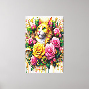 Toile Feline au milieu d'une floraison vibrante