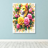Toile Feline au milieu d'une floraison vibrante18x24 (Insitu (Plancher de Bois))