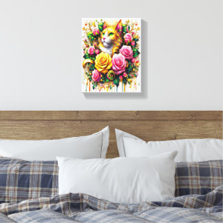 Toile Feline au milieu d'une floraison vibrante 8x10
