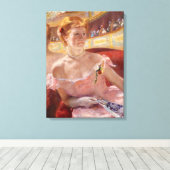 Toile Femme américaine avec collier perle et robe rose (Insitu (Plancher de Bois))