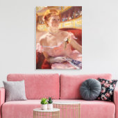 Toile Femme américaine avec collier perle et robe rose (Insitu(Salon))