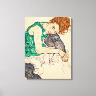 Toile Femme assise avec genou, 1917 par Egon Schiele