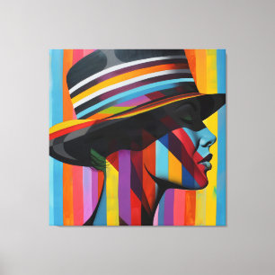 Toile Femme au chapeau coloré 2 silhouette saisissante