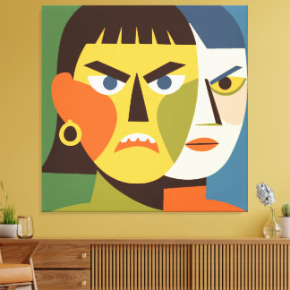 Toile Femme audacieuse et en colère au visage divisé