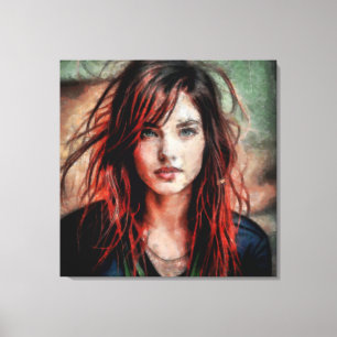 Toile Femme aux cheveux rouges dans le vent