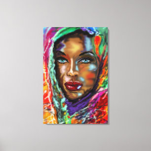 Toile Femme aux yeux bleus avec foulard coloré Impressio