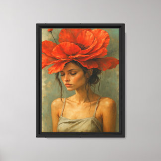 Toile Femme avec fleur de pavot rouge