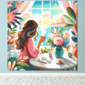 Toile femme buvant du café (Insitu (Plancher de Bois))