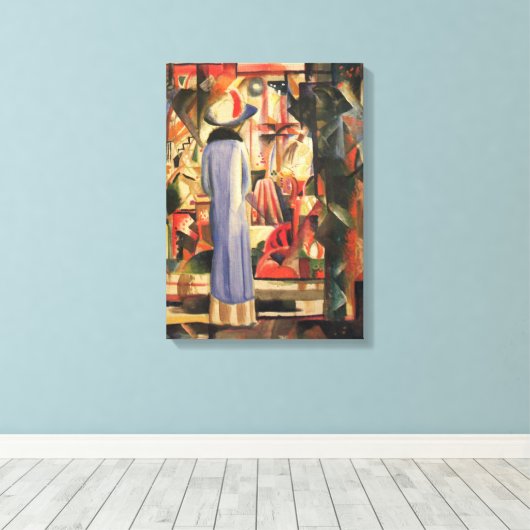 Toile Femme devant une vitrine de magasin par August Mac (Insitu (Plancher de Bois))