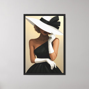 Toile Femme élégante en robe noire et Casquette blanc