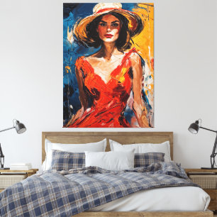Toile Femme en Robe de Cocktail Rouge