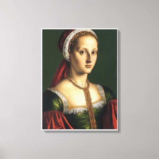 Toile Femme en robe verte et Casquette rouge (Recto)