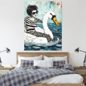 Toile Femme en tenue zébrée flottant sur un cygne (Insitu(Chambre))