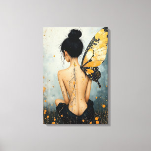 Toile Femme fantaisiste abstraite et papillon