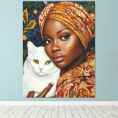 Toile Femme gracieuse avec chat (Insitu (Plancher de Bois))