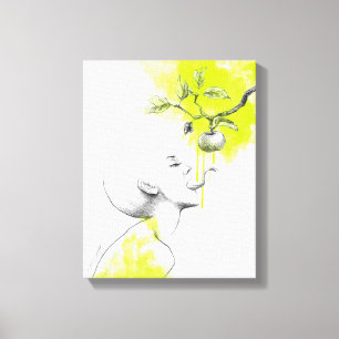 Toile Femme Langue serpent Pomme Éclat vert Art surréel