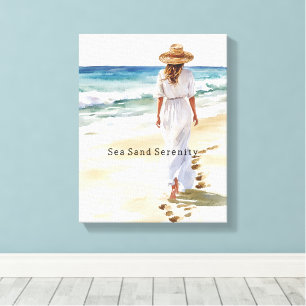 Toile Femme marchant sur la plage