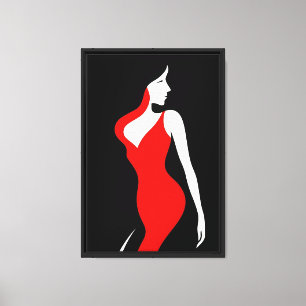 Toile Femme minimale en robe rouge Silhouette Mur Art