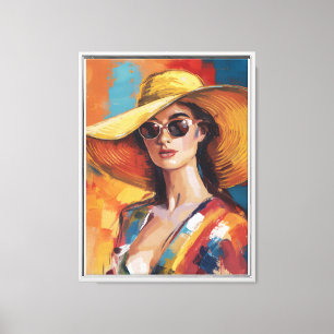 Toile Femme Moderne Audacieuse en Chapeau Doré Portrait 