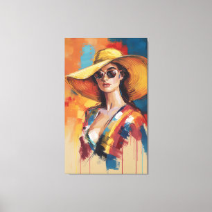 Toile Femme Moderne Audacieuse en Chapeau Doré Portrait