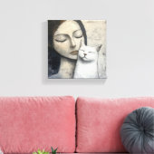 Toile Femme neutre et chat (Insitu(Salon))