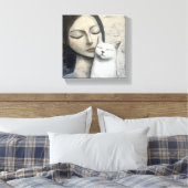Toile Femme neutre et chat (Insitu(Chambre))