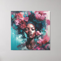 Femme noire africaine aux fleurs Mur Art