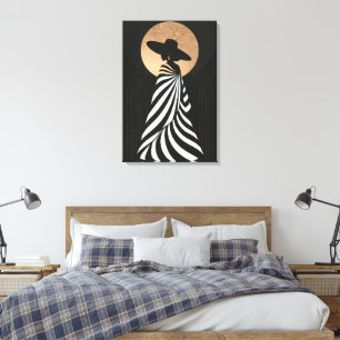 Toile Femme Noire Élégante Silhouette Noir Or Art Boho