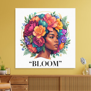 Toile Femme noire inspirante Bloom Fleur Afro