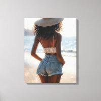 Femme noire sur la plage portant un Casquette d'ét