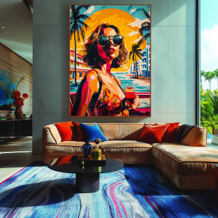 Toile Femme Pop Art dans les vibrations de coucher de so