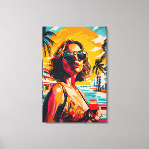 Toile Femme Pop Art dans les vibrations de coucher de so