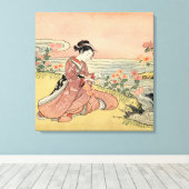 Toile Femme qui ramasse des chrysanthèmes (Insitu (Plancher de Bois))
