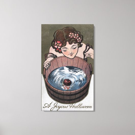 Toile Femme regardant dans le tonneau de bois (Recto)